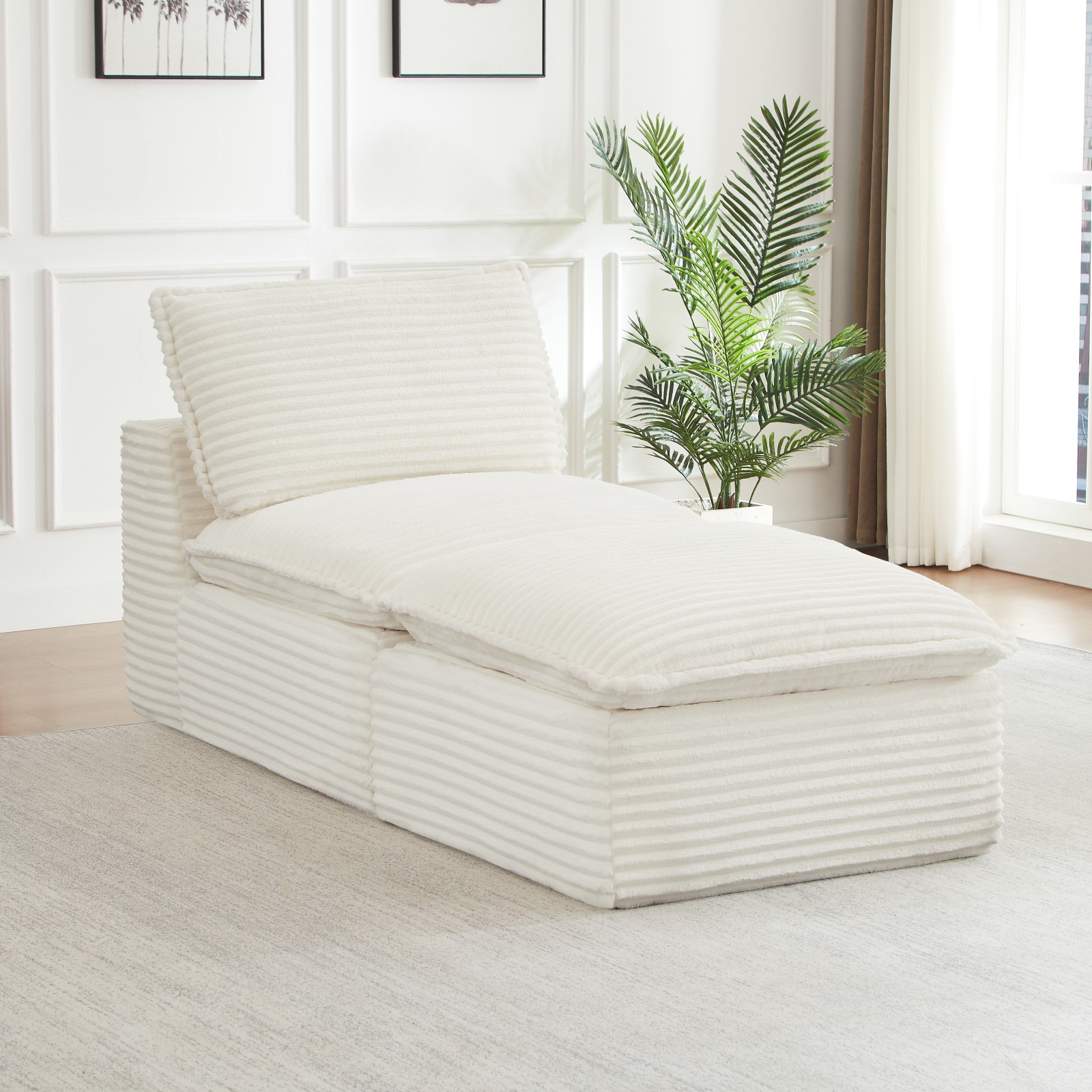 Cloud L-Shape Sectional Couch with Ottoman, Corduroy Fabric
