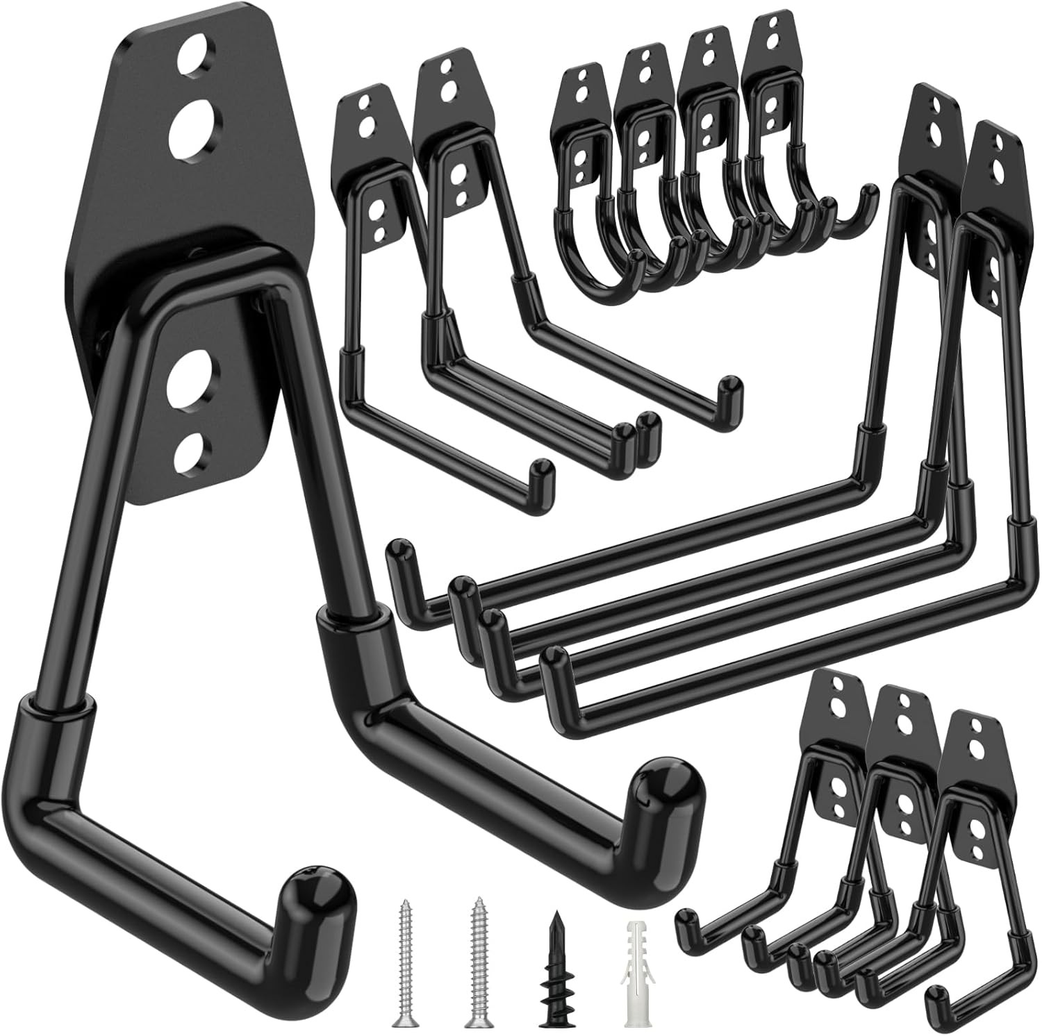 TICONN 12 Pack Heavy Duty Garage Hooks, Steel Utility Wall Set-12PCS, Black