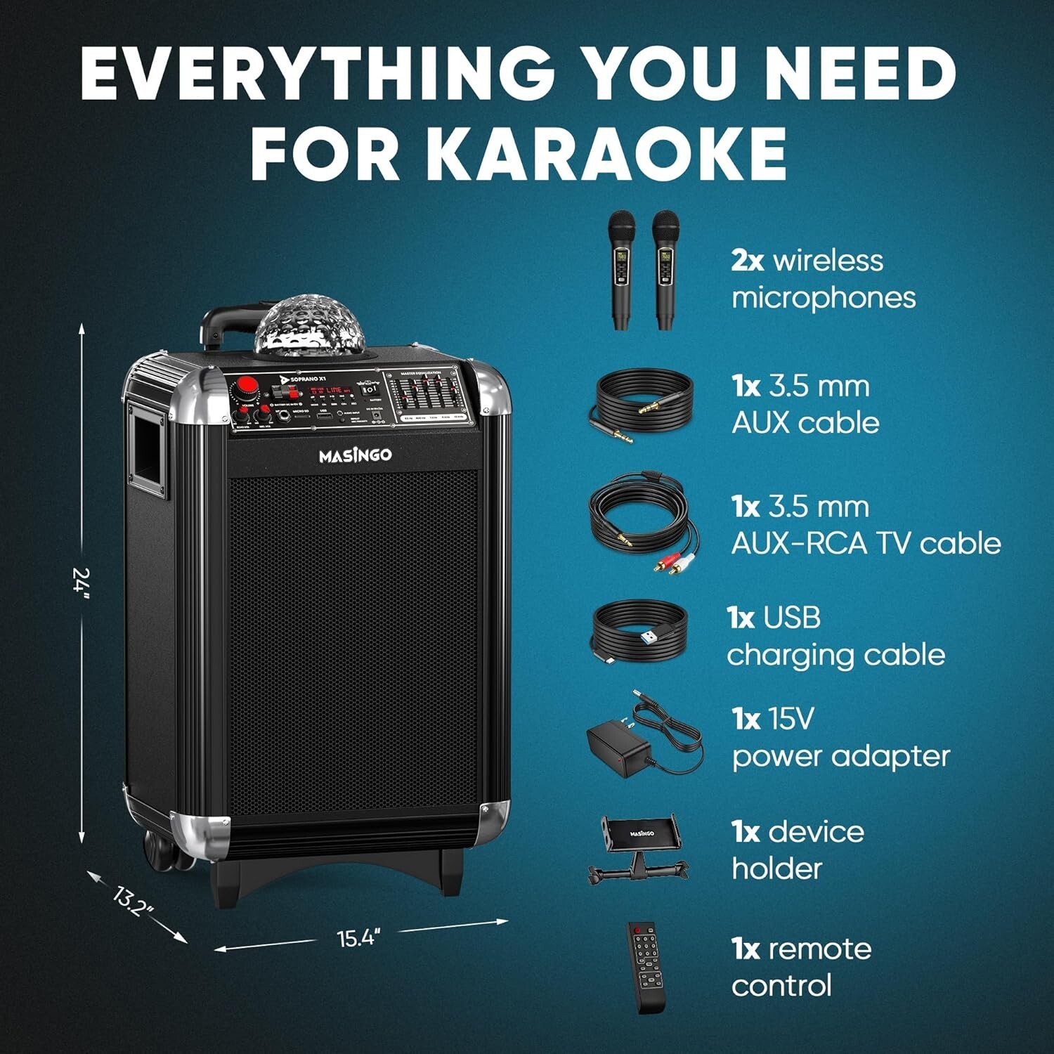 Karaoke Machine for Adults and Kids with 2 Bluetooth Wireless Microphones
