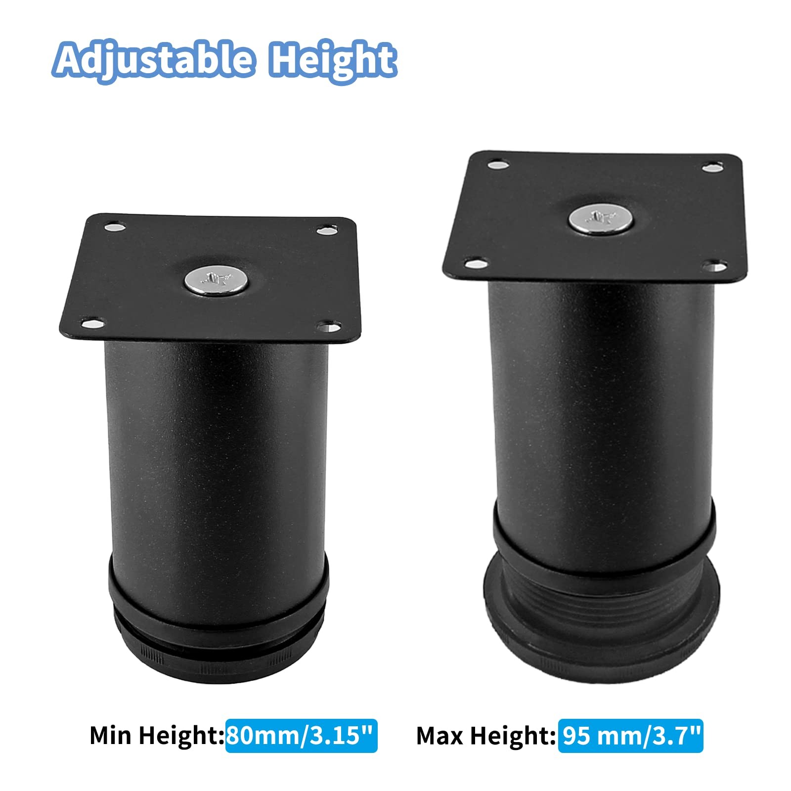 Kyuionty Set of 4 Stainless Steel Furniture Legs 3 Inch, 3 inch, Black