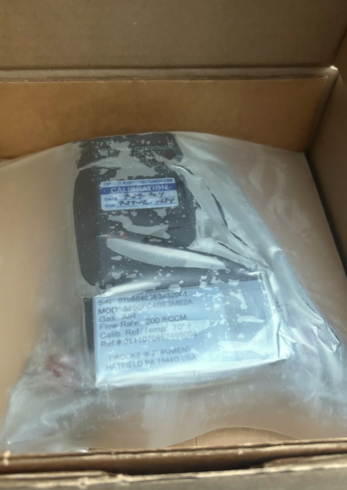 Brooks Instrument Mass Flow Controller, Model 5850EC4BE3MB2A, Air Gas, 200 SCCM