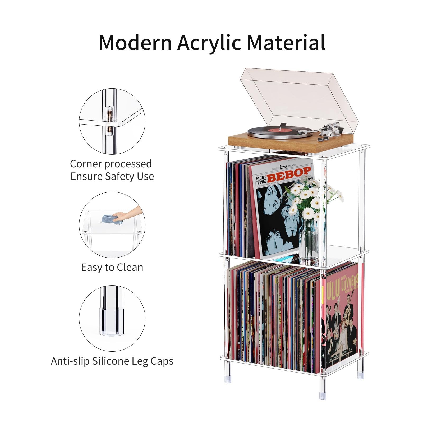 Acrylic Record Player Stand, 3-Tier Clear Turntable Table with Vinyl Record S...