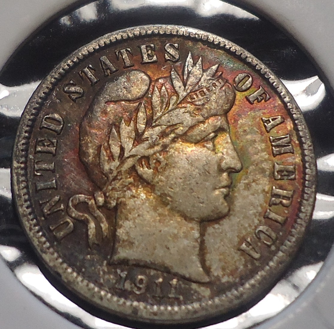 1911 Extremely Fine+/AU TONED!! Barber silver 10C dime INV#D-16 FREE SHIPPING!