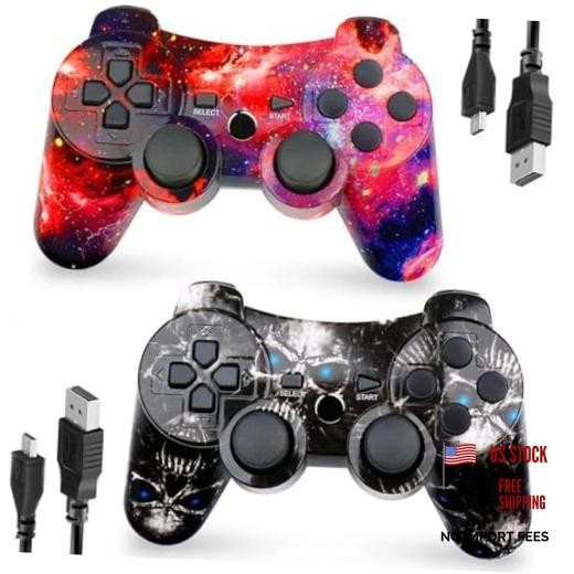 Controller for PS3 2 Pack Wireless Controller for Playstaion 3 Skull + Galaxy