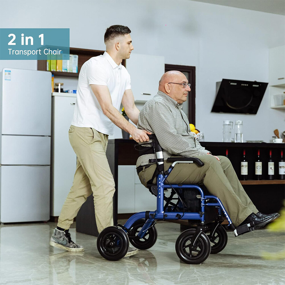 10” Deluxe ELENKER Rollator Walker 2 in 1 Medical Aid Wheelchair Chair Stand up