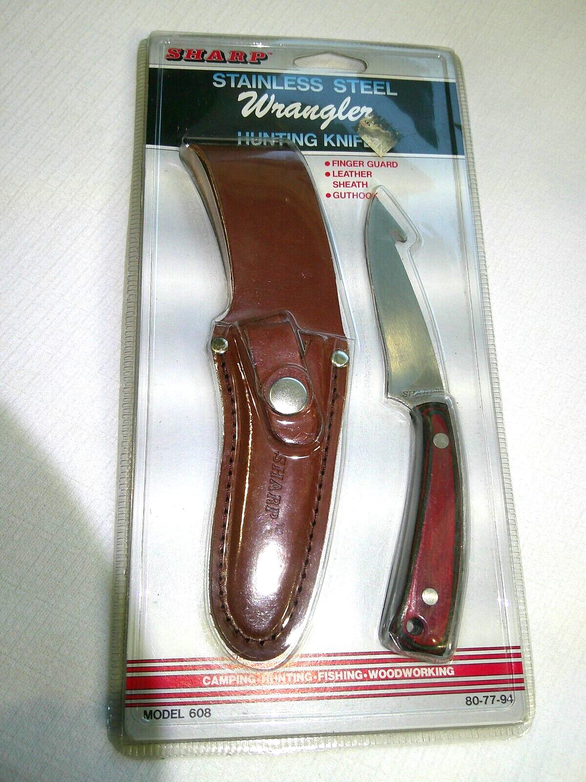 SHARP Stainless Steel Wrangler Hunting Sheath Knife Gut Hook NOC
