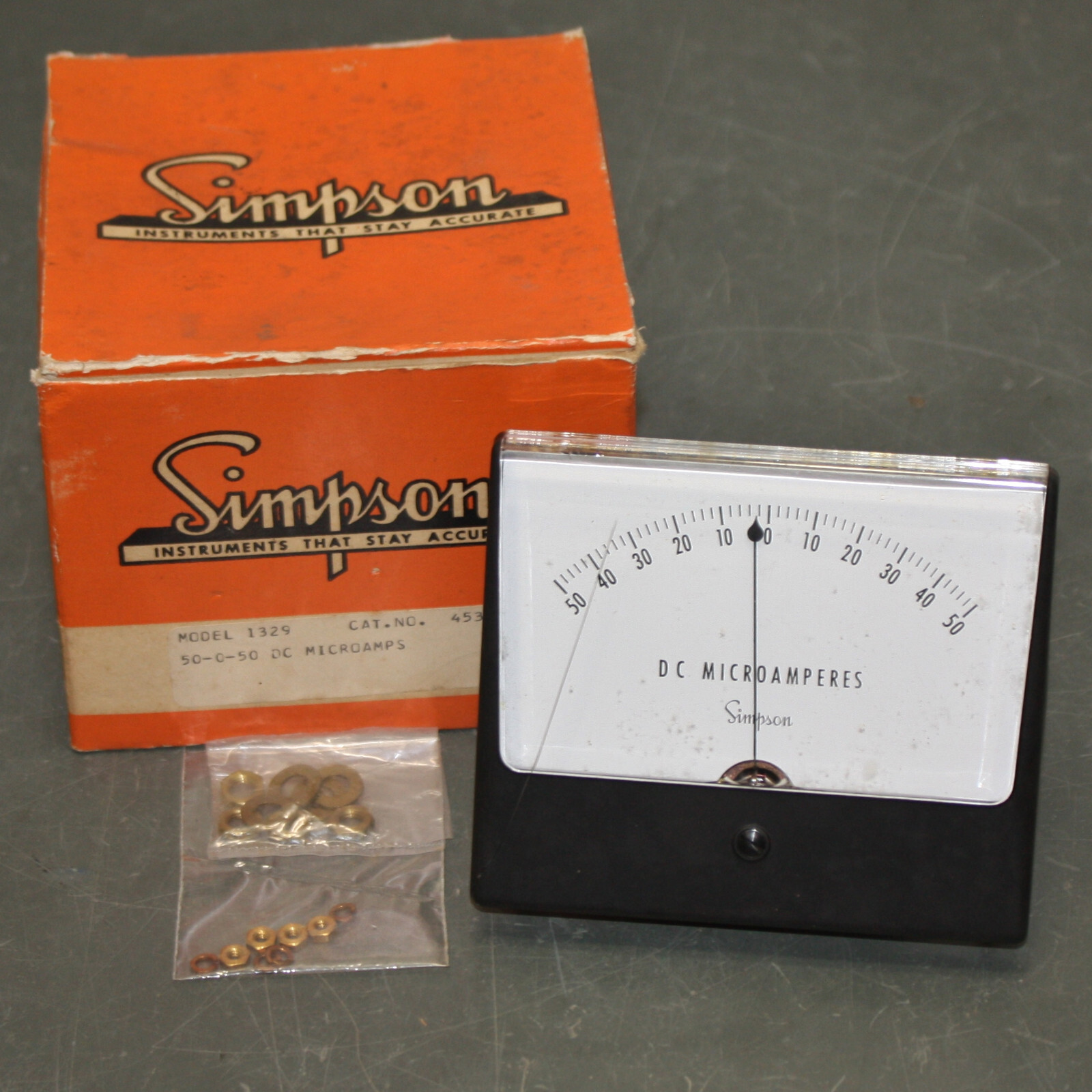 DAMAGED - Simpson Panel Meter 1329, 50-0-50 DC Microamps, Wide Vue, Cat No 4530