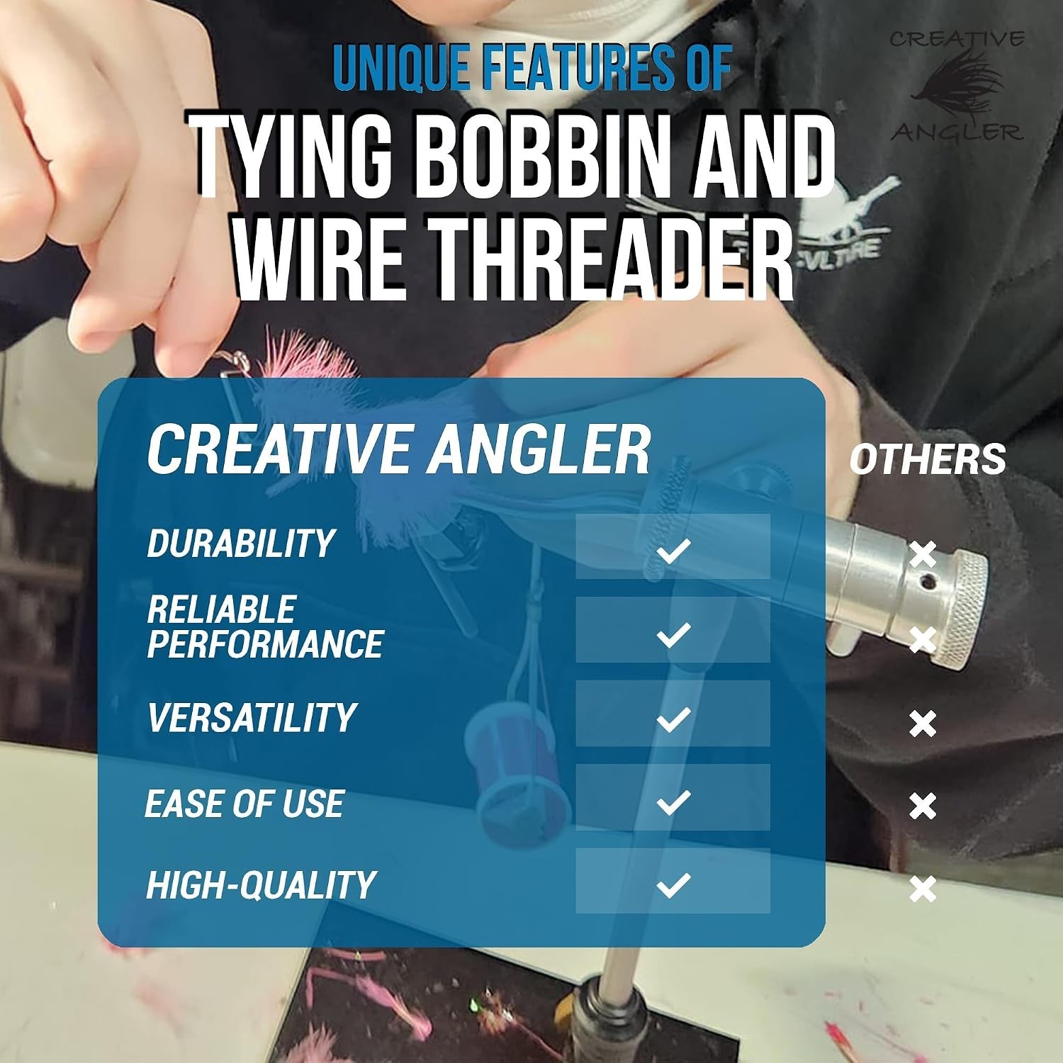 Versatile Fly Tying Combo: Stainless Steel Bobbin and Threader for All Patterns