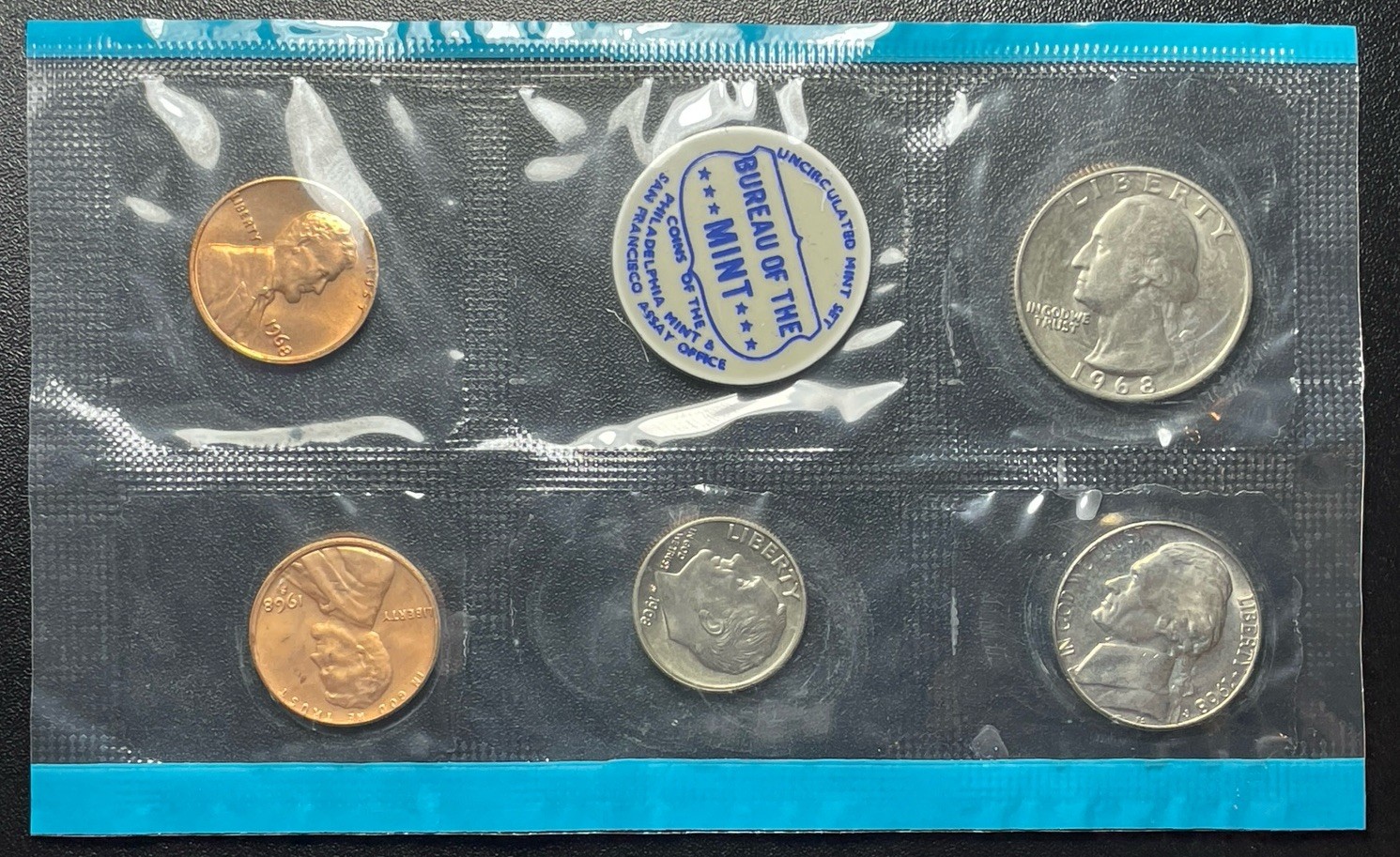 1968 U.S. Partial Mint Set in Original Cellophane – 5 Coins + Mint Token