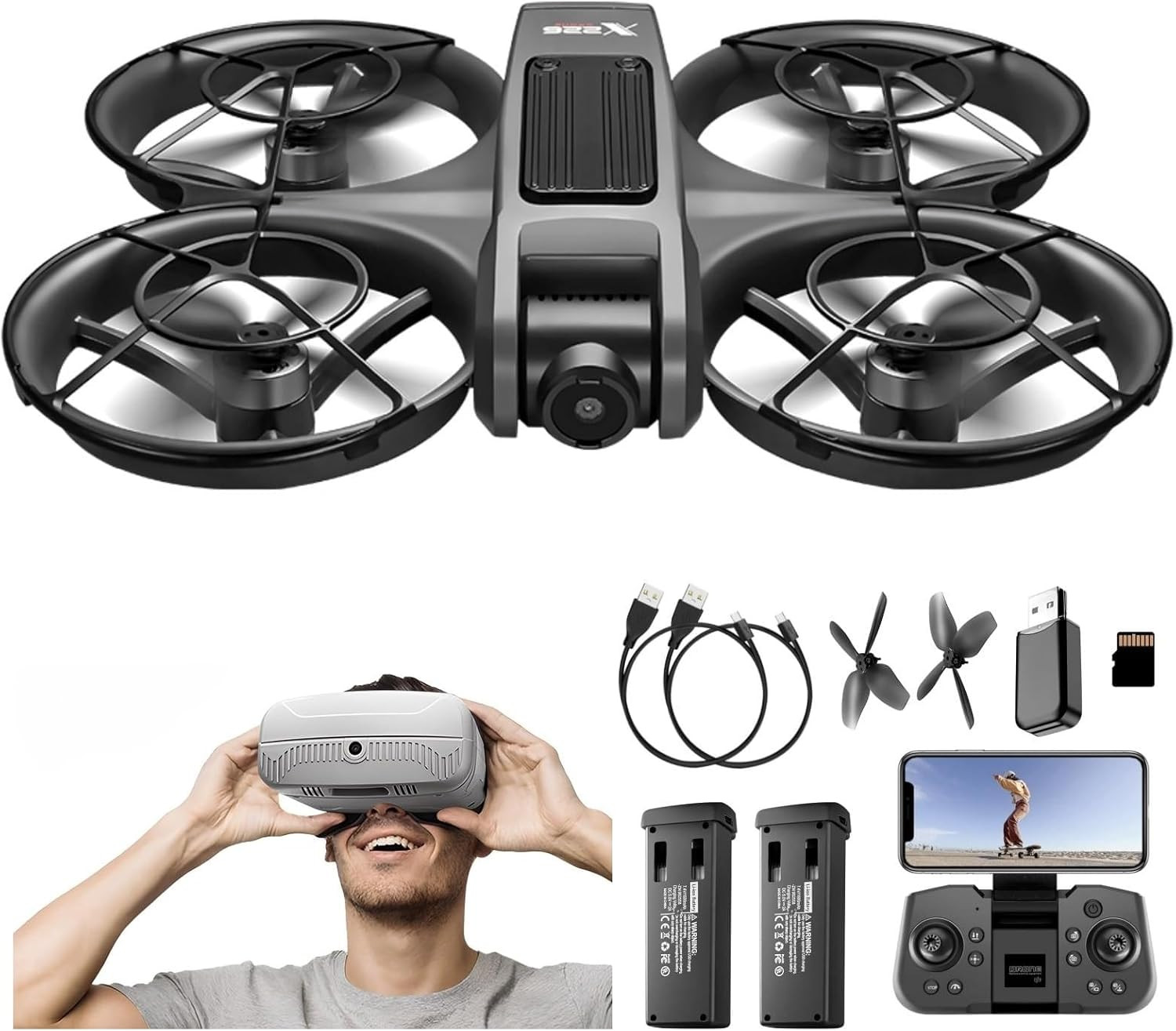 Drone with VR Goggles Headset, First-Person View, 1080P HD Camera for Beginners