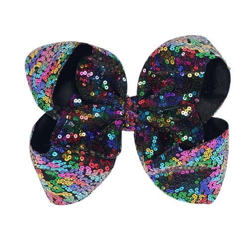 8 Inchgraphic Sparkly Glitter Sequin Hair Bows for Girls Black Holo