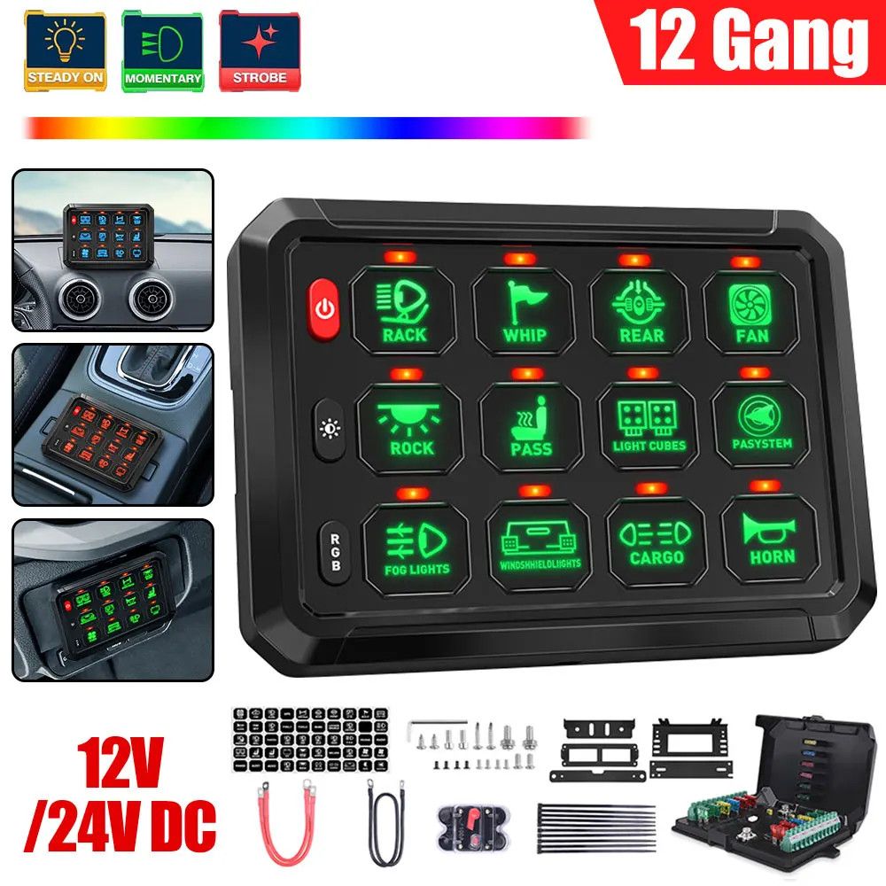 Universal 12/8 Gang Switch Panel RGB Led Light DIY Bar Switches Box Controller