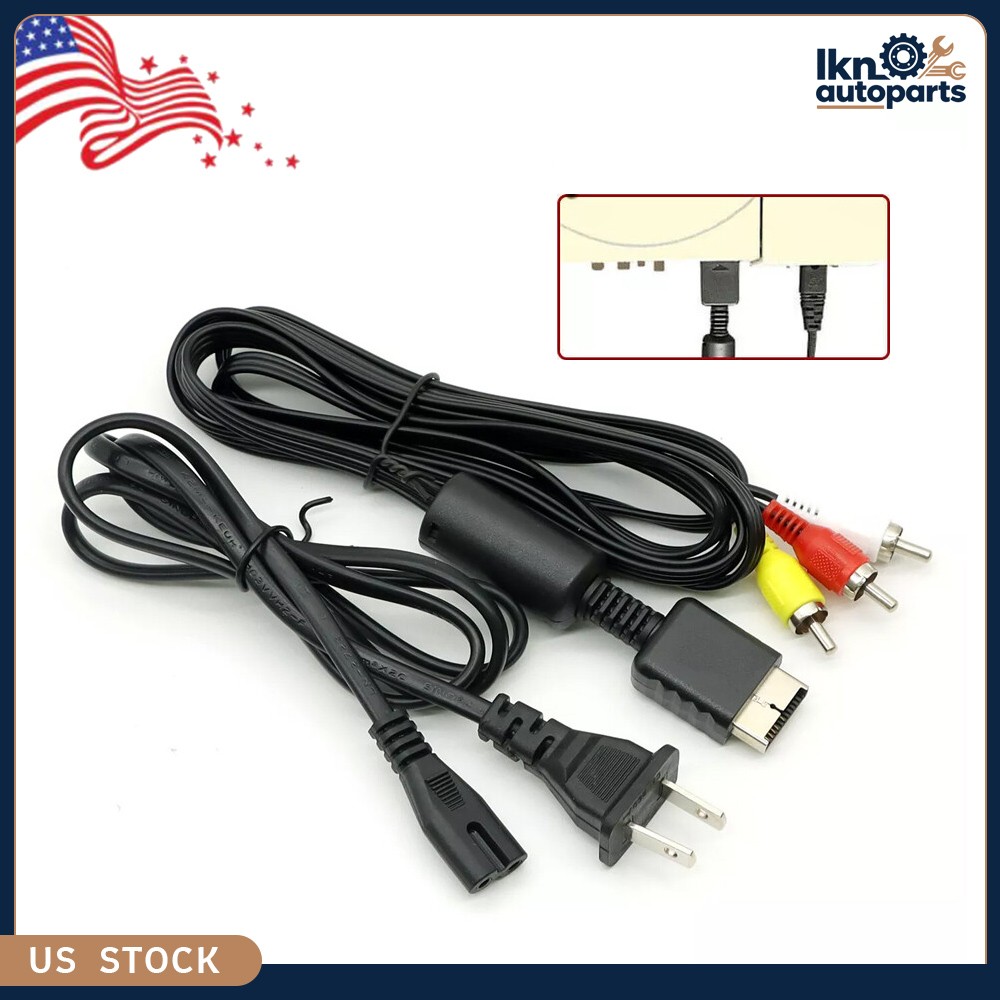 Audio AV RCA+AC Cable Power Supply Adapter Cord For Sony Playstation 1/2 PS2 FAT