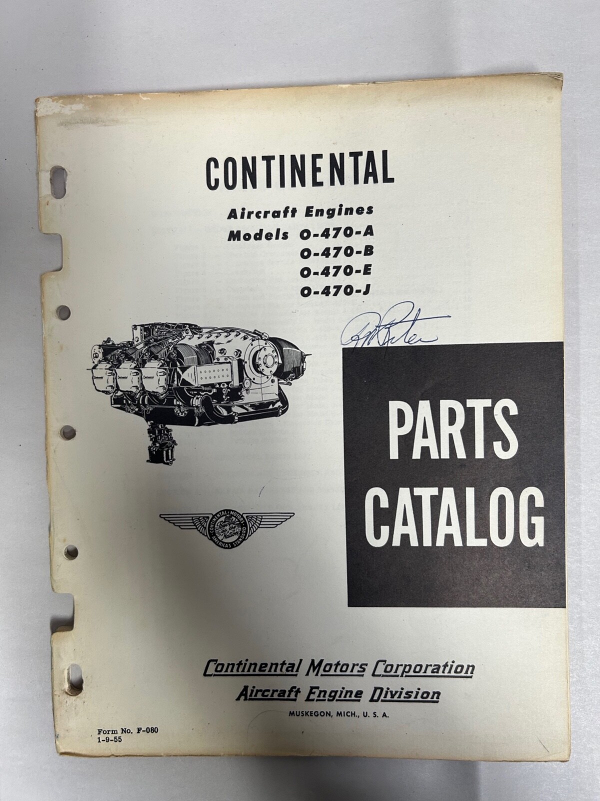 Vtg Continental Motors 0-470 A,B,E,J Plane Aircraft Engine Parts Catalog (A9)