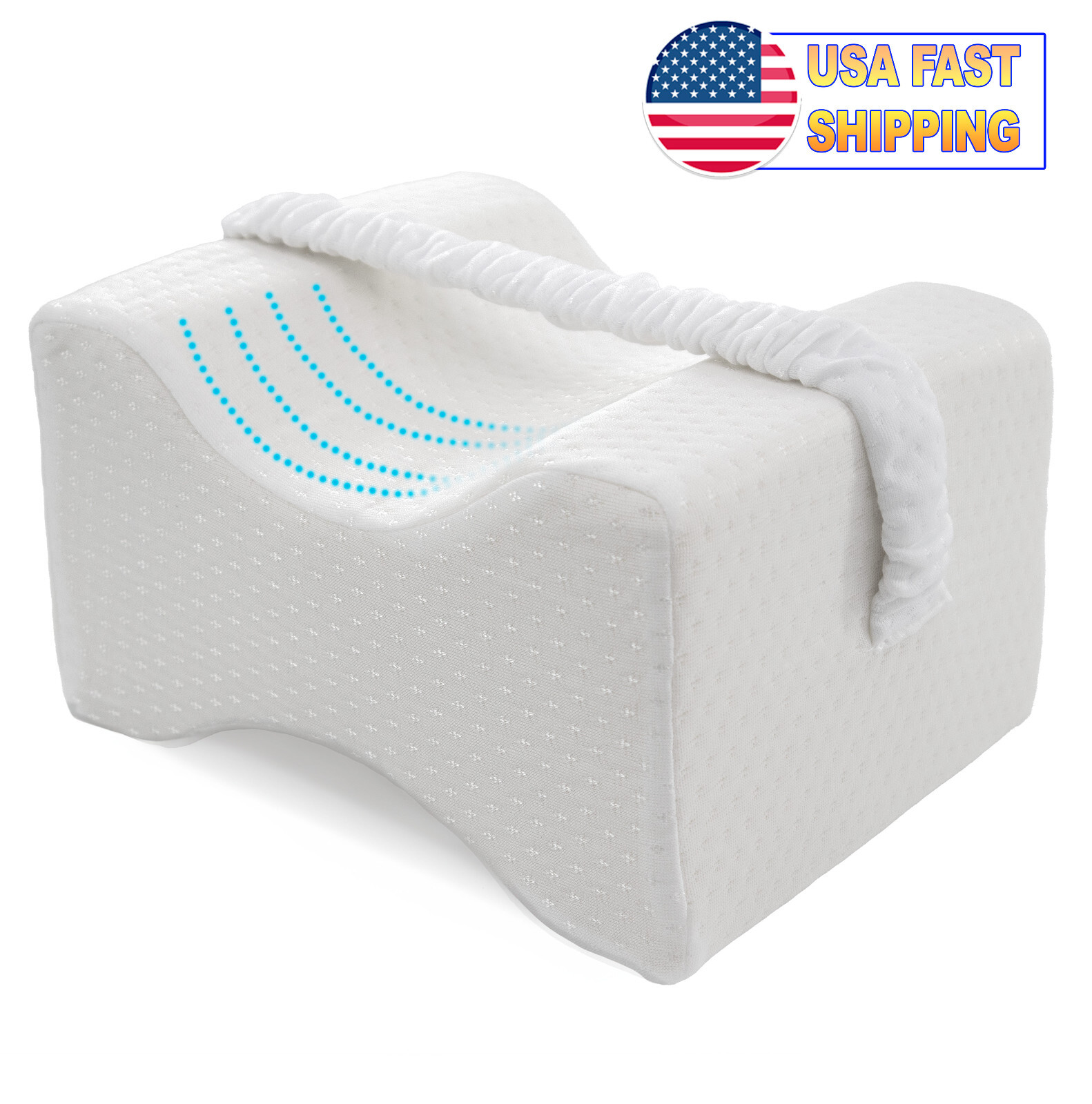 Orthopedic Memory Foam Knee Pillow w/ Leg Strap - Ergonomic Leg Support Wedge