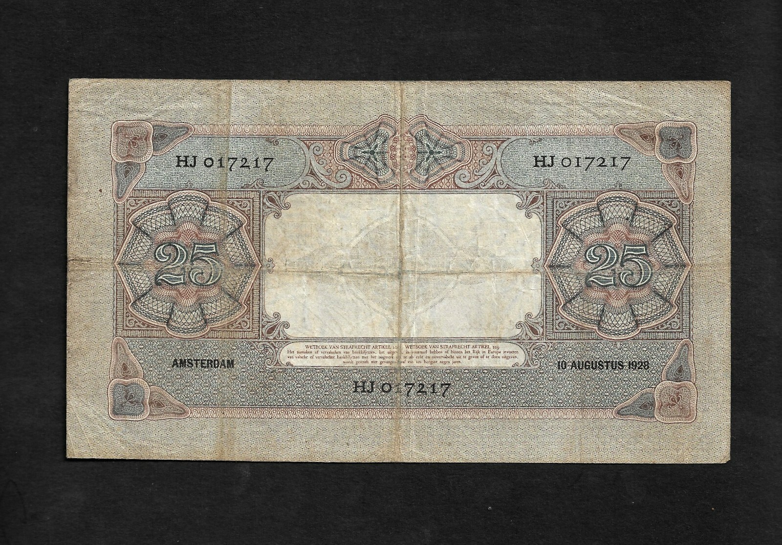 Netherlands p-45, aVF, 25 Gulden, 1928