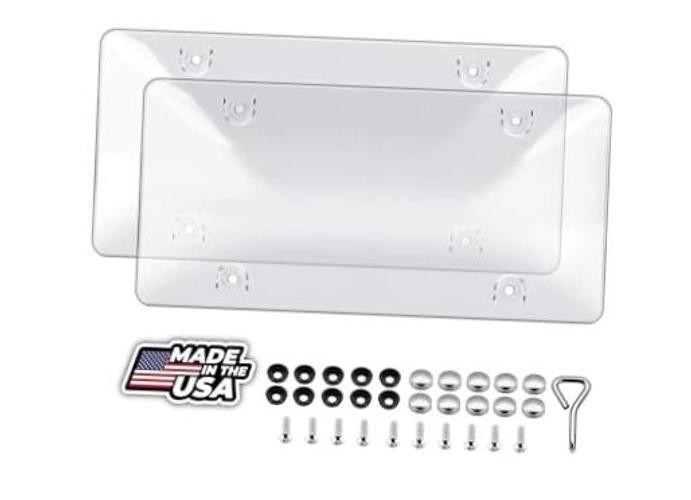 2 Unbreakable License Plate Bubble Covers 4 Holes Universal Fitment CLEAR