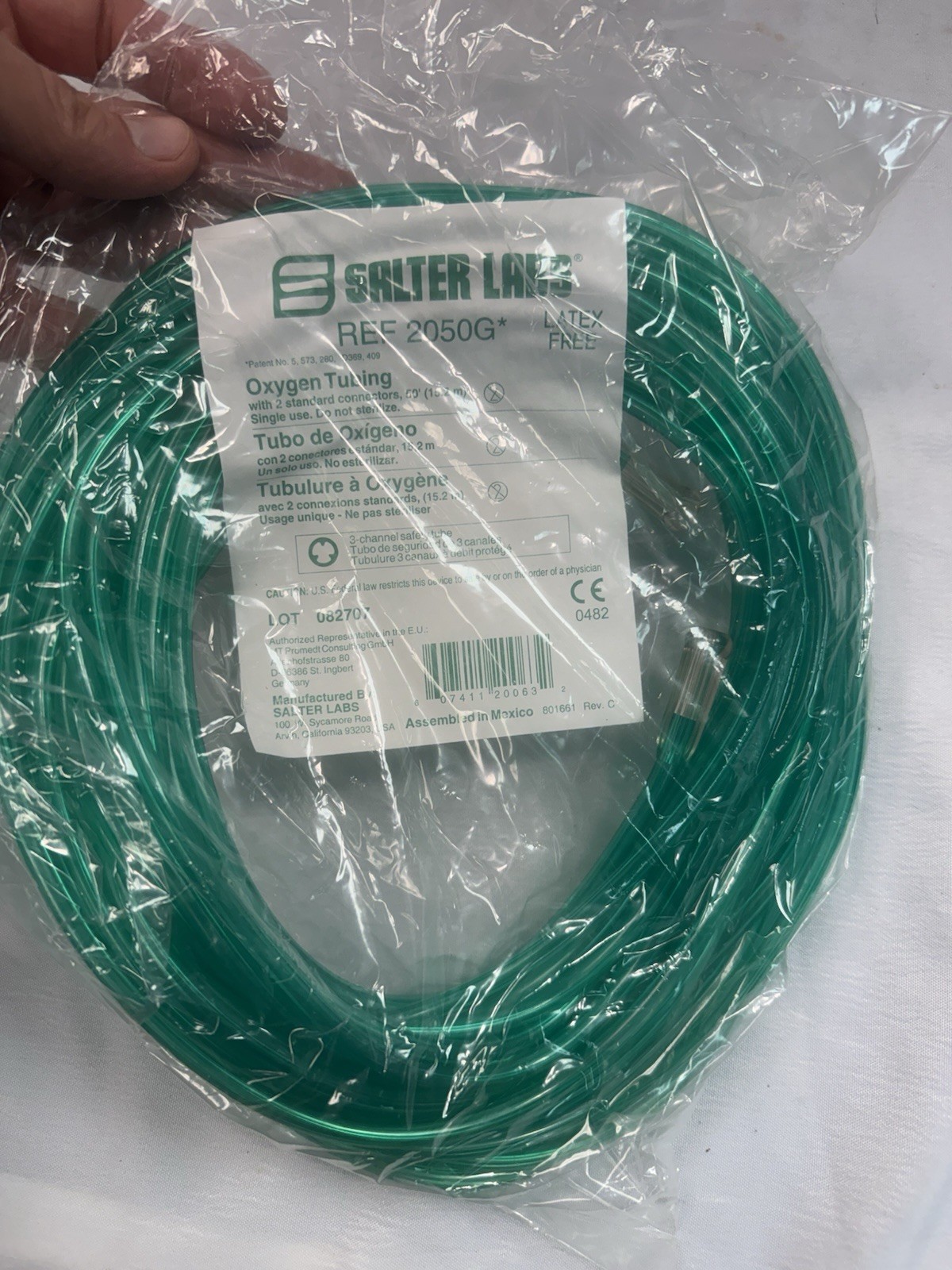 Salter Lab 2050 G-50 Green Oxygen Tube 50 Feet Unused Sealed