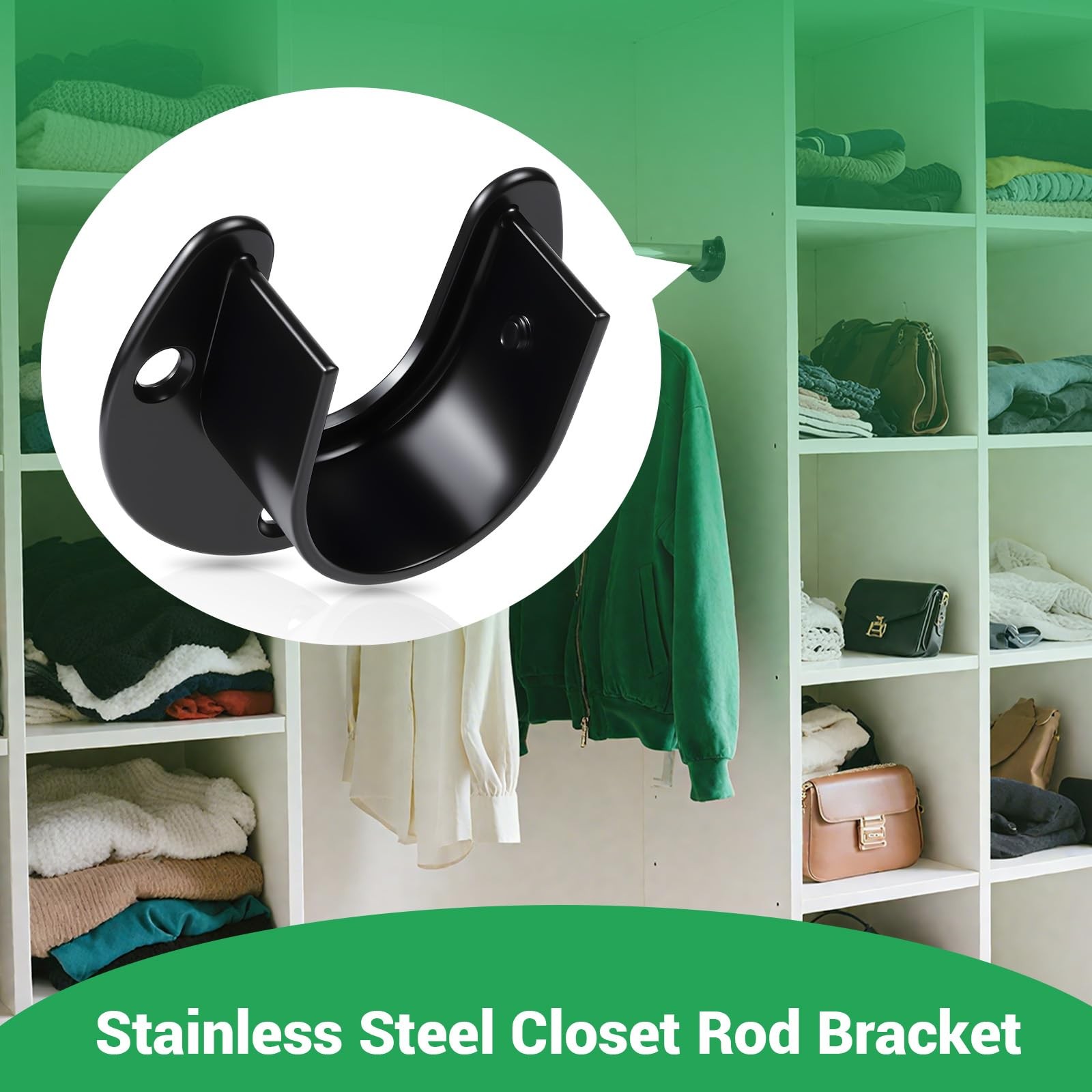 Stainless Steel Closet Rod Bracket,Closet Rod Holders, U-Shaped Open Type Soc...