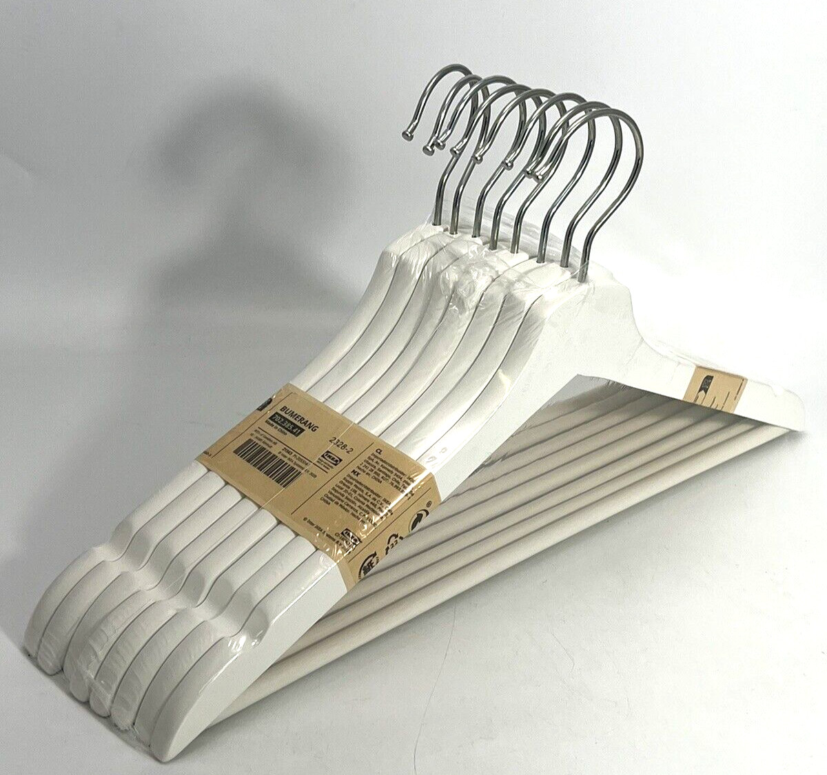 IKEA BUMERANG Hanger White Wood Pack of 8,  for Shirt Trousers Pants Wardrobe