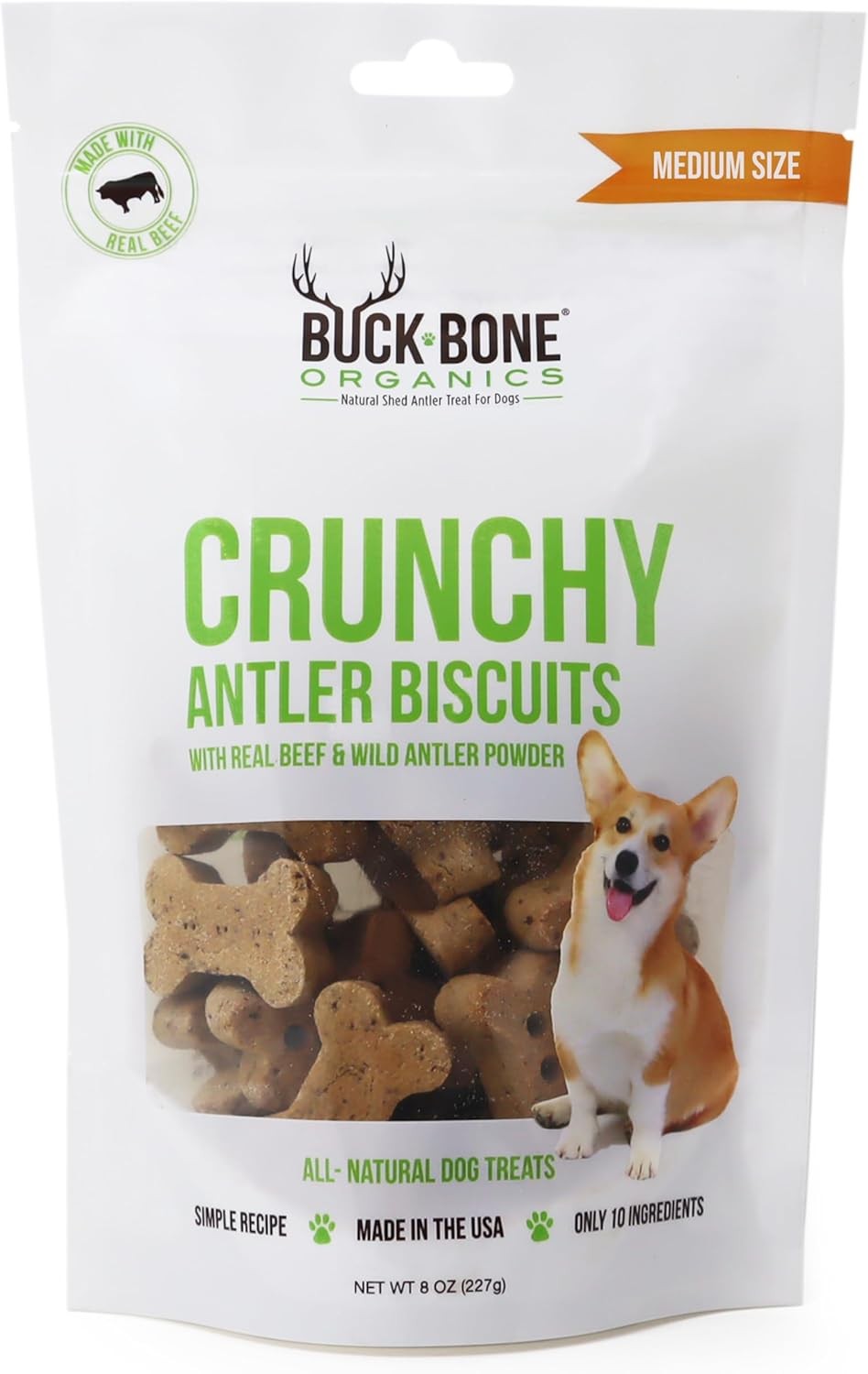 Buck Bone Organics Antler Dog Biscuit 8 OZ Bag