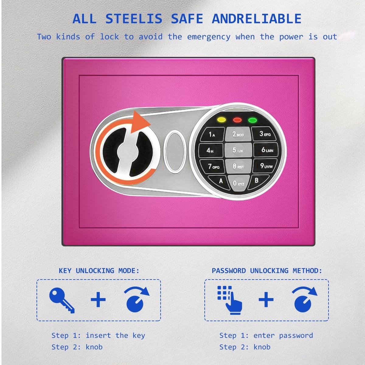 Pink Safe Box with Sensor Light Electronic Digital Keypad Steel Small Safe
