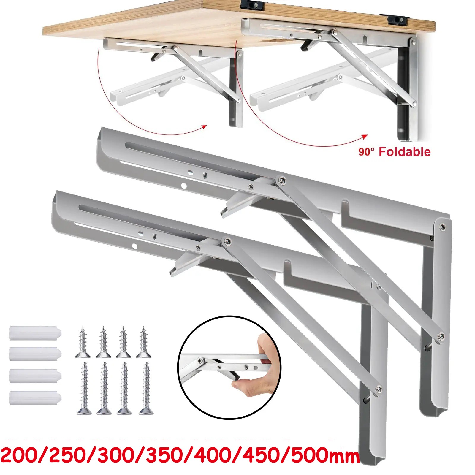 2Pcs 8-20inch Folding Shelf Brackets Heavy Duty L Bench Bracket DIY Collapsible