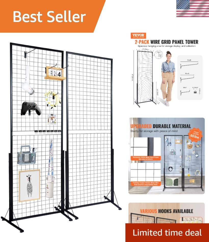 Grid Wall Panels for Retail Art Craft Show Display Floor Standing 2 Pack