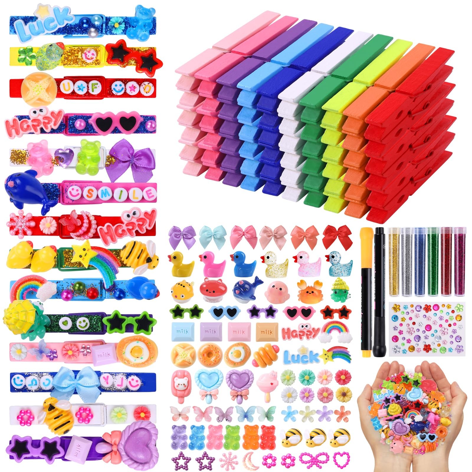 JOICEE 80PCS Cheer Pins Spirit Clips,80 Colored Wooden Clothes Multicolor
