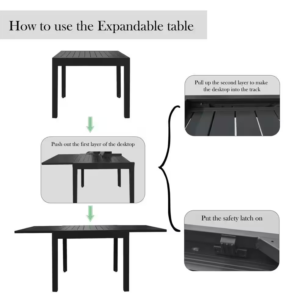 Dark Brown Rectangular Aluminum Outdoor Dining Table Withextension 35 In. to 71