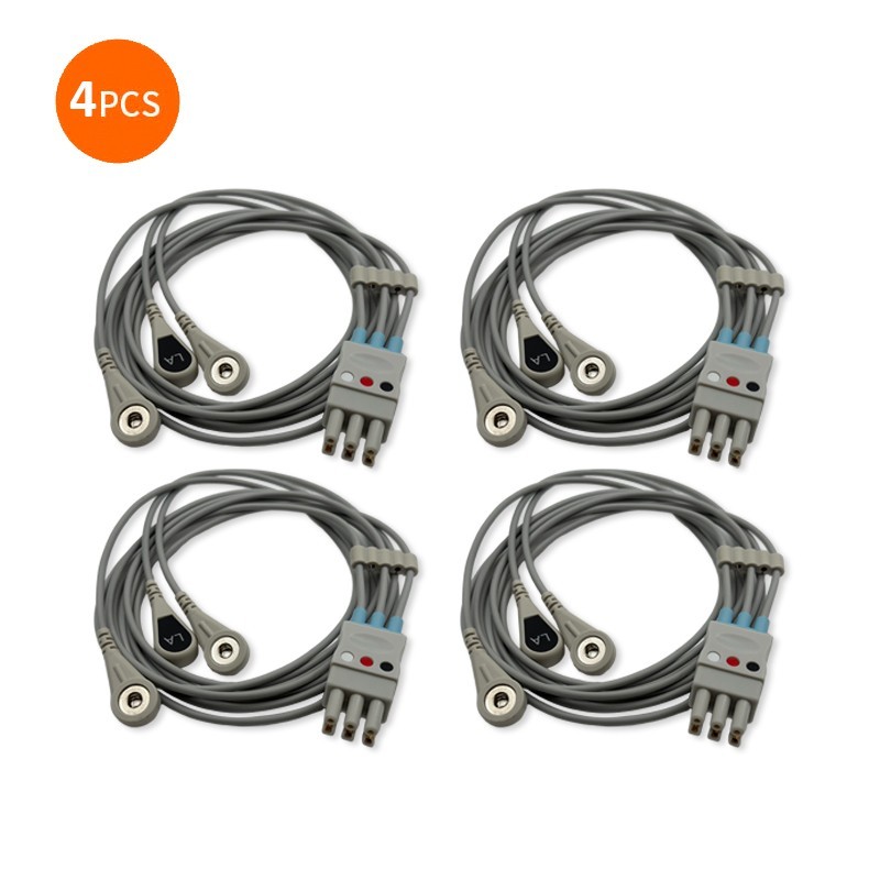 4PCS Compatible 3-Lead ECG Leadwire Snap End for Datex 300 Series, 545327-H, AHA