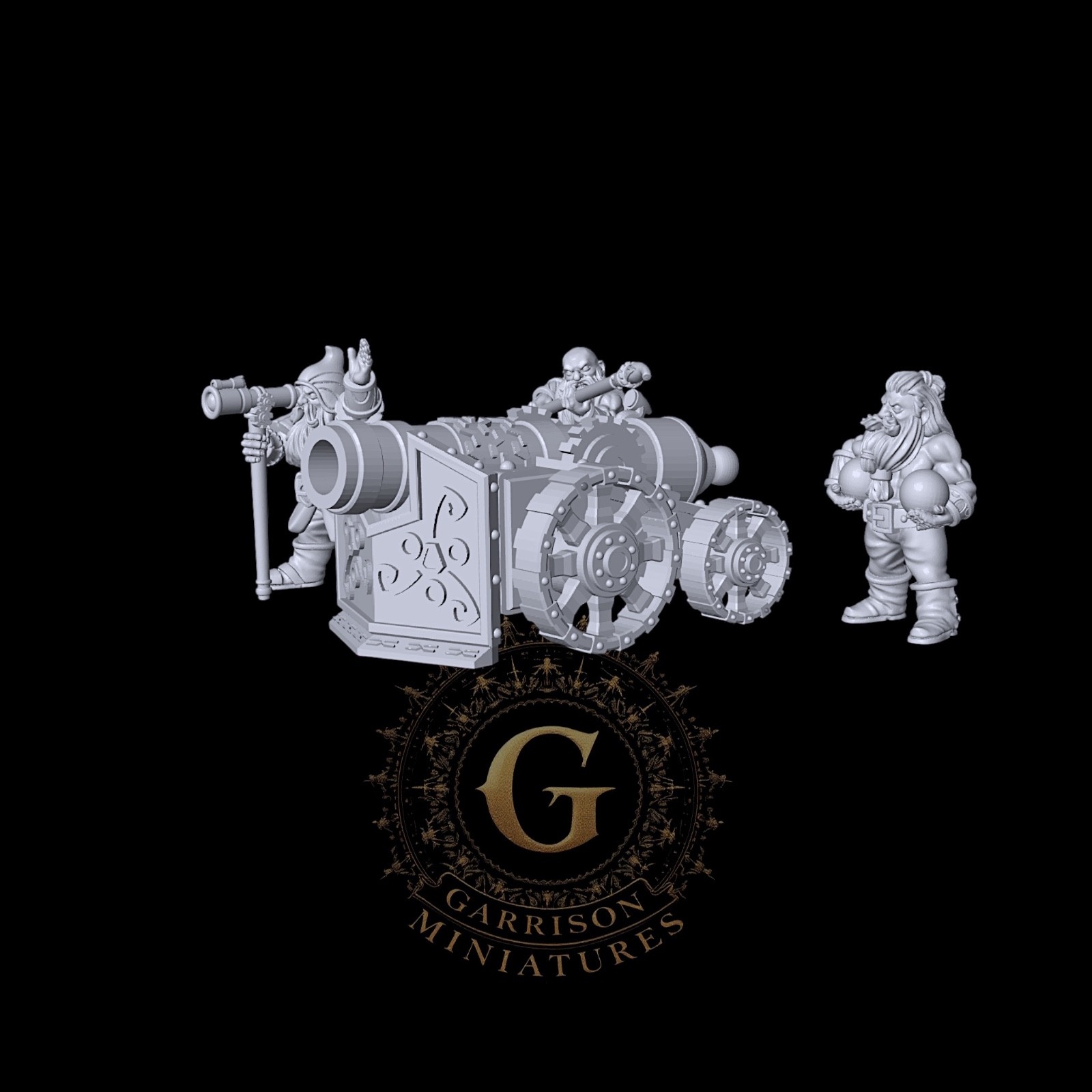 Dwarf Siege Cannon and 3 Crew: 28mm Fantasy Wargame & Display Miniatures