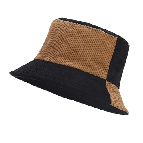 Corduroy Bucket Hats Unisex Reversible Travel Daily Cap One Size Black Camel