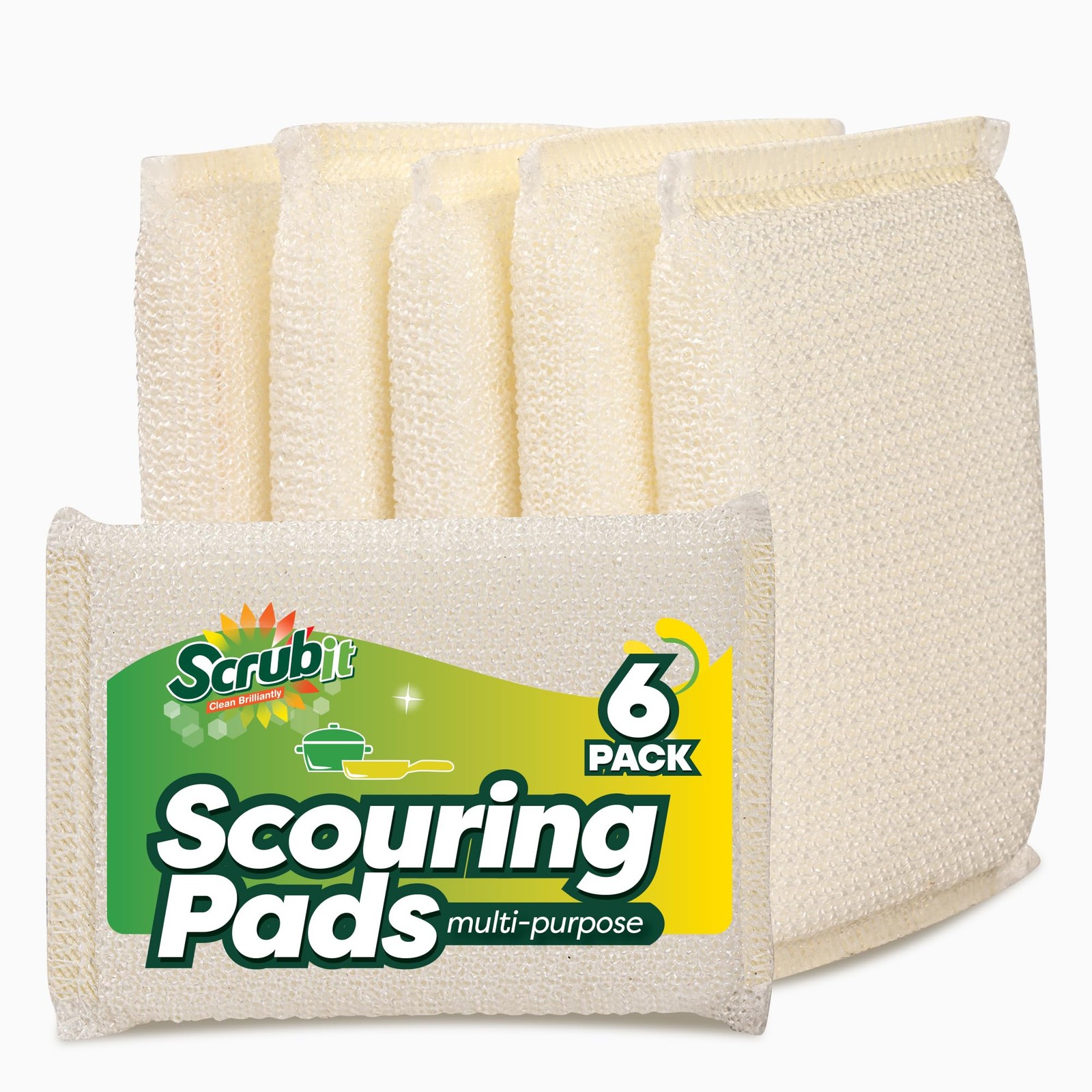 6 Scrub Sponges Kitchen by , Multi-Purpose Scouring Pads, Non-Scratch Cleanin...