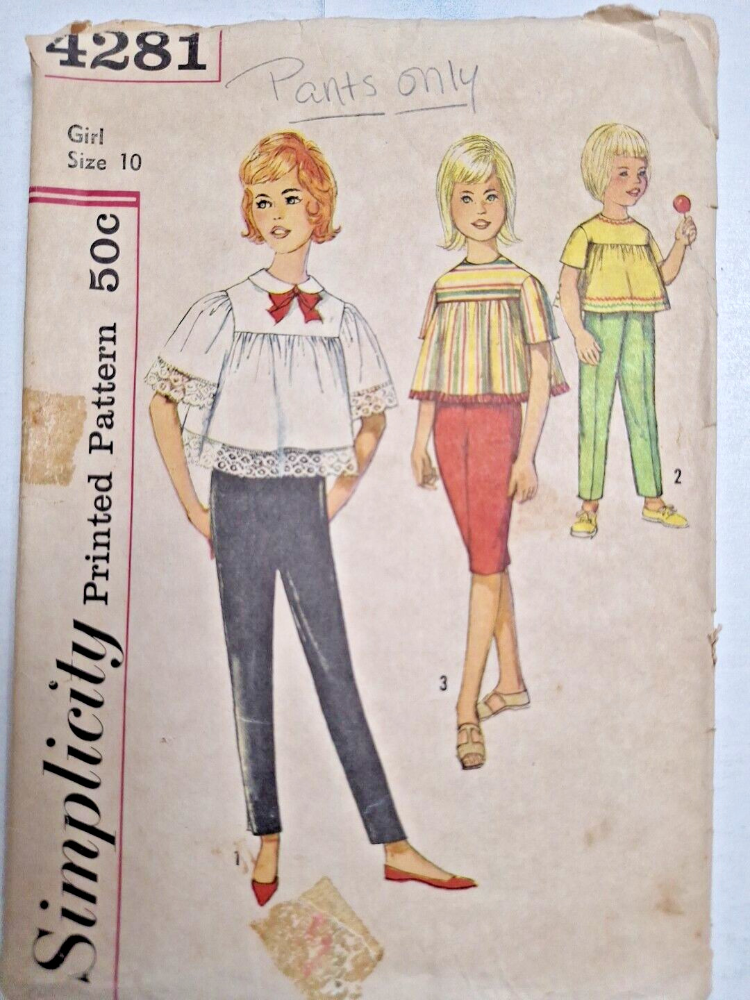 PANTS CAPRIS ONLY Girls 10 Simplicity 4281 Sewing Pattern Straight Leg Ankle Vtg