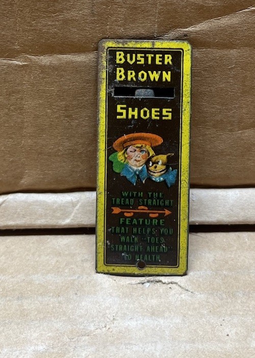 Vintage Buster Brown Shoes Tin Sign Tread Straight Feature Slot Holder