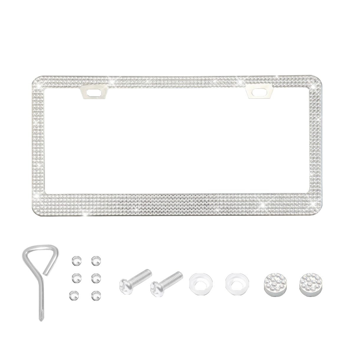 Bling Car License Plate Frame, Stainless Steel 1PCS, White
