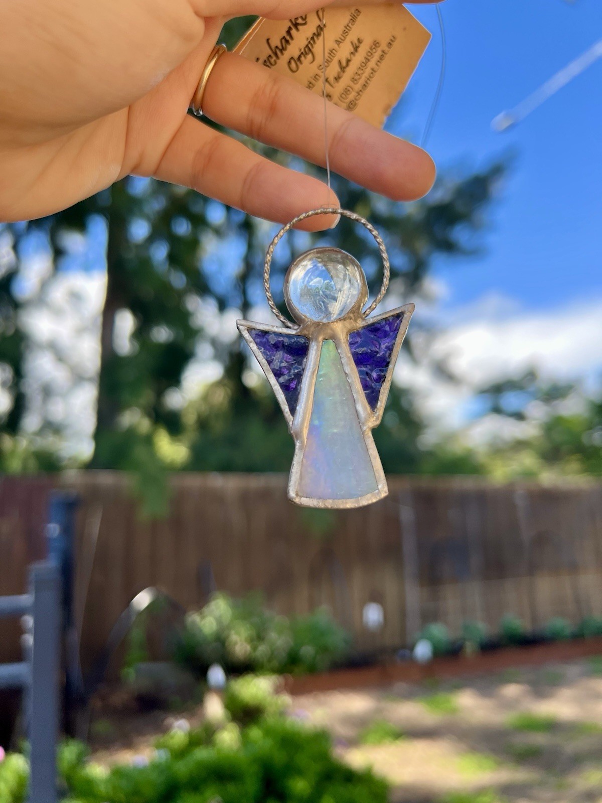 Vintage Tscharke Stained Glass Angel Suncatcher Iridescent South Australia
