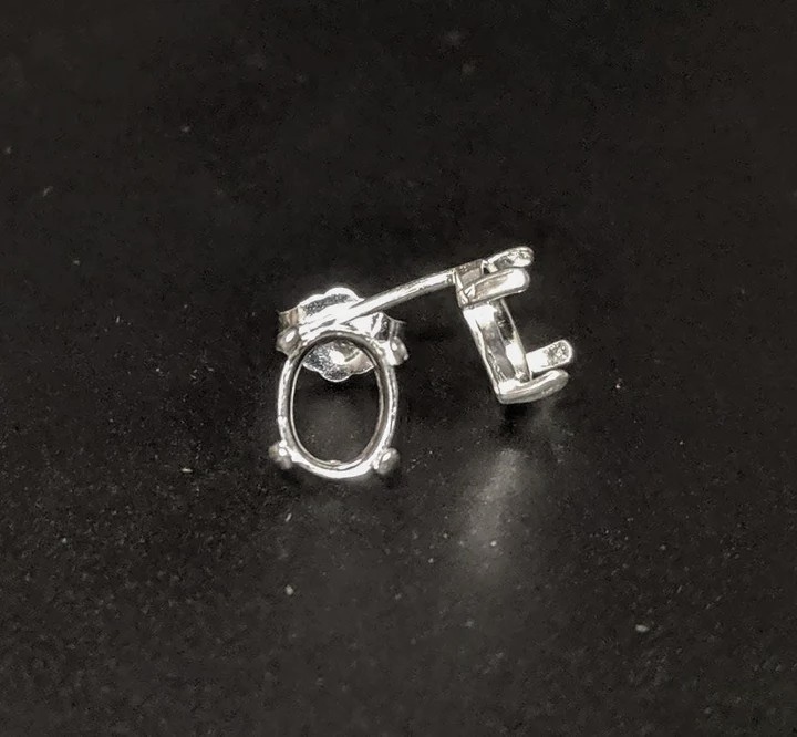 Oval 4 Prong Cabochon Setting Earrings Sterling Silver