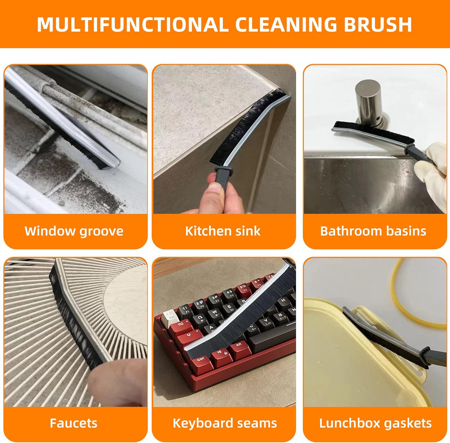 3Pcs Hard-Bristled Crevice Cleaning Brush, Multifunctional Thin Gap Scrub Brush,