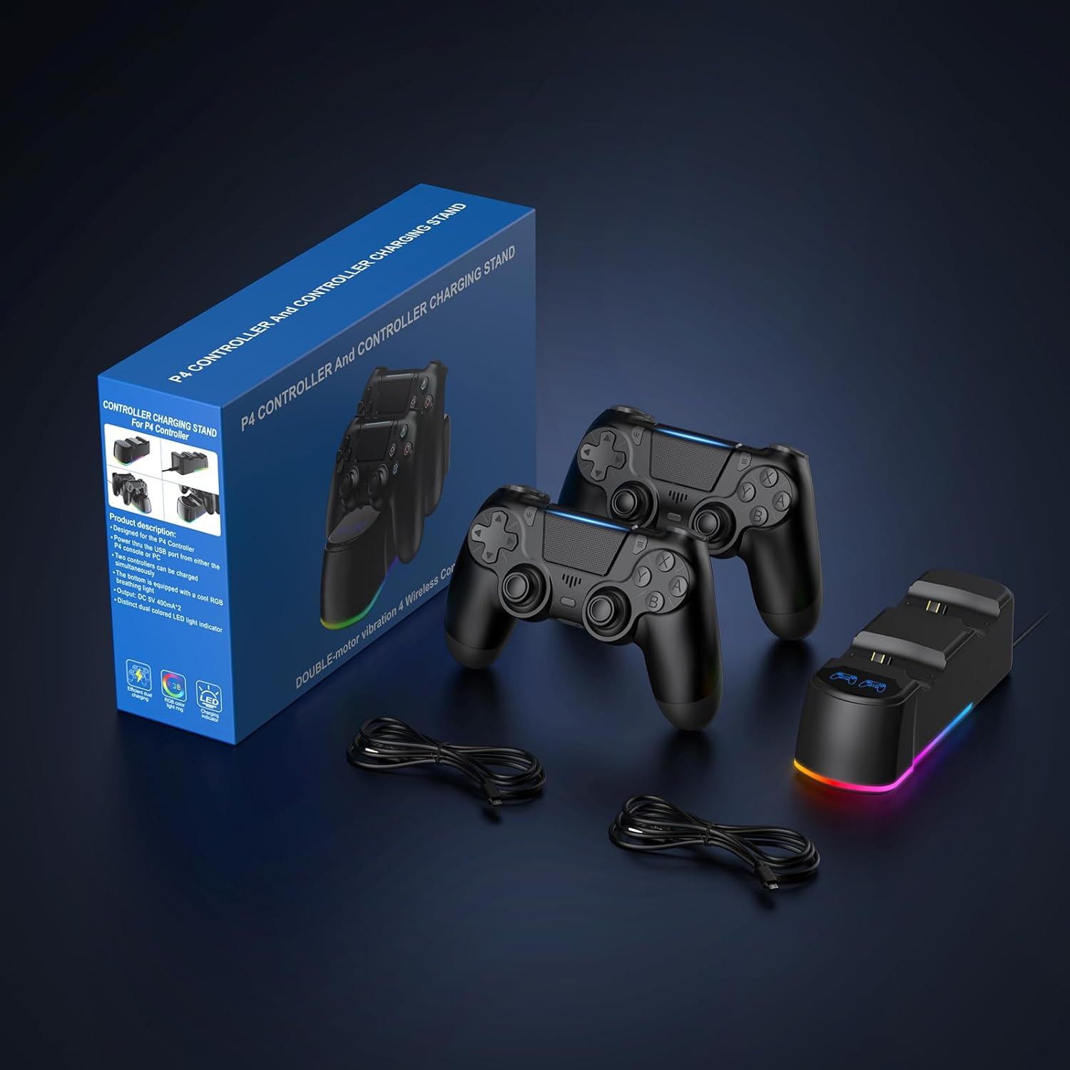 2 Pack Controllers with Charging Dock Station for PS4 Controller, Wireless Contr