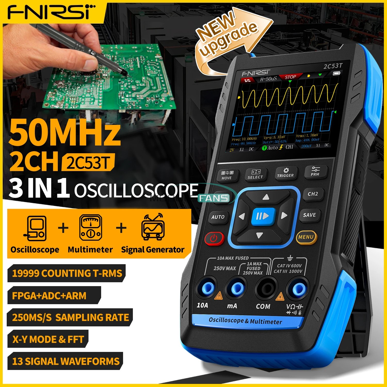 FNIRSI 2C53T 2-CH Handheld Digital Oscilloscope Multimeter Signal Generator new