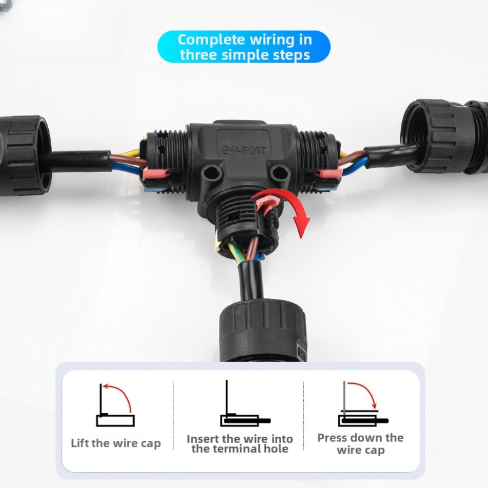 Waterproof P20T Connector 3-Core Nylon Construction IP68 for Outdoor Wiring