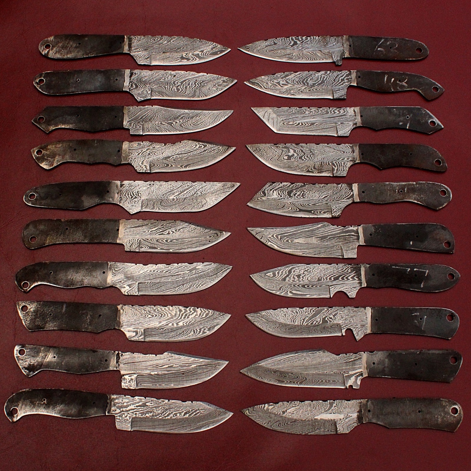LOT OF 20 HANDMADE CUSTOM DAMASCUS STEEL HUNTING FBLANK BLADE SKINNERS KNIFE 300