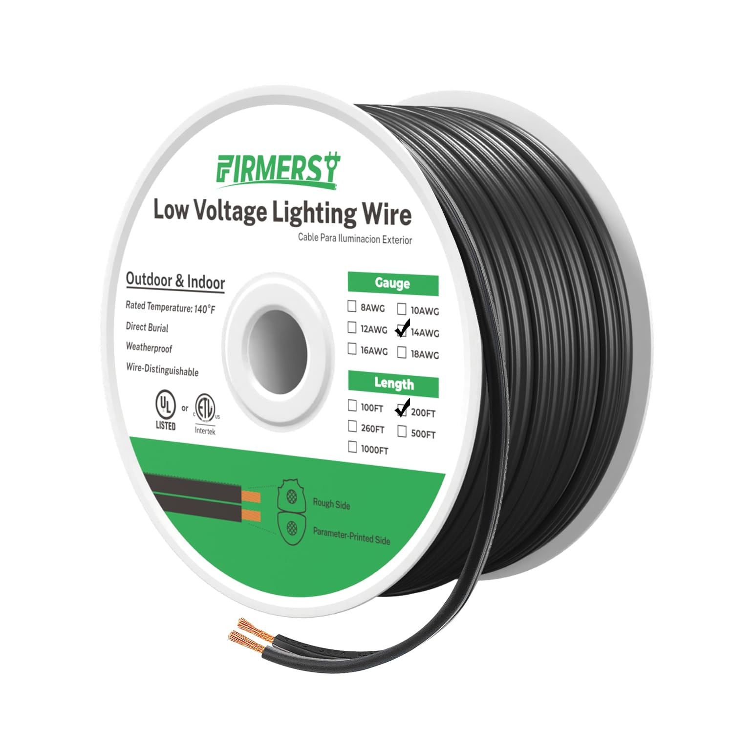 FIRMERST 14/2 Low Voltage Landscape Wire Outdoor Lighting 200 Feet, Black