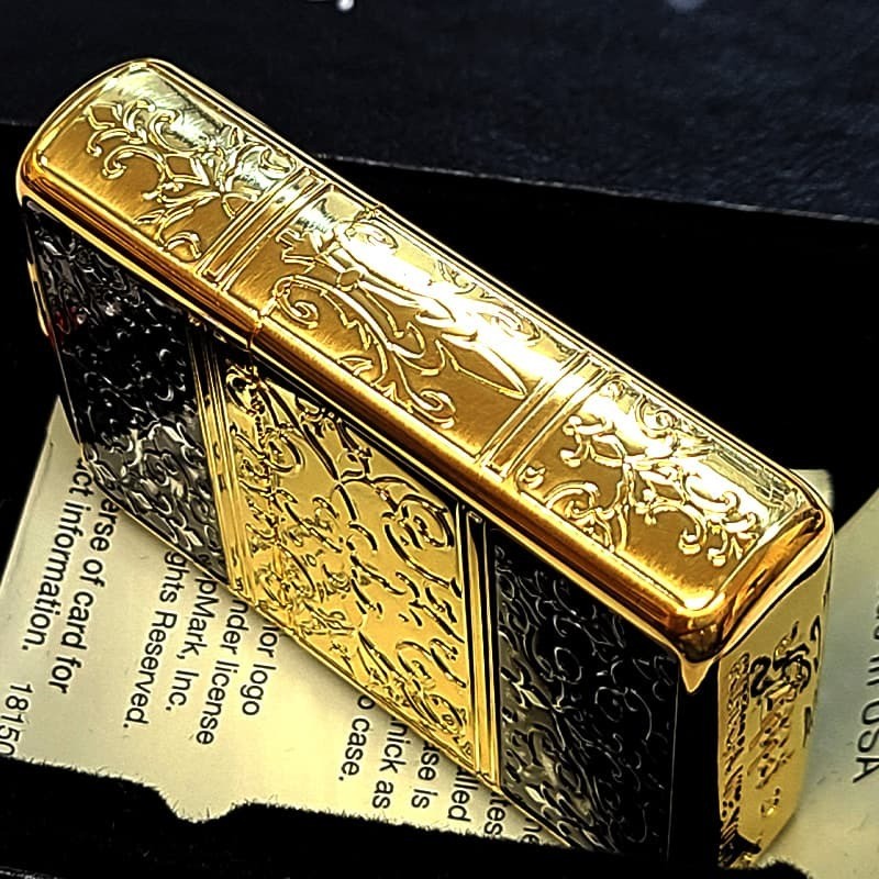 ZIPPO Armor 5 Sided Fine Processing Arabesque Engraving Zippo Lighter Gold Black