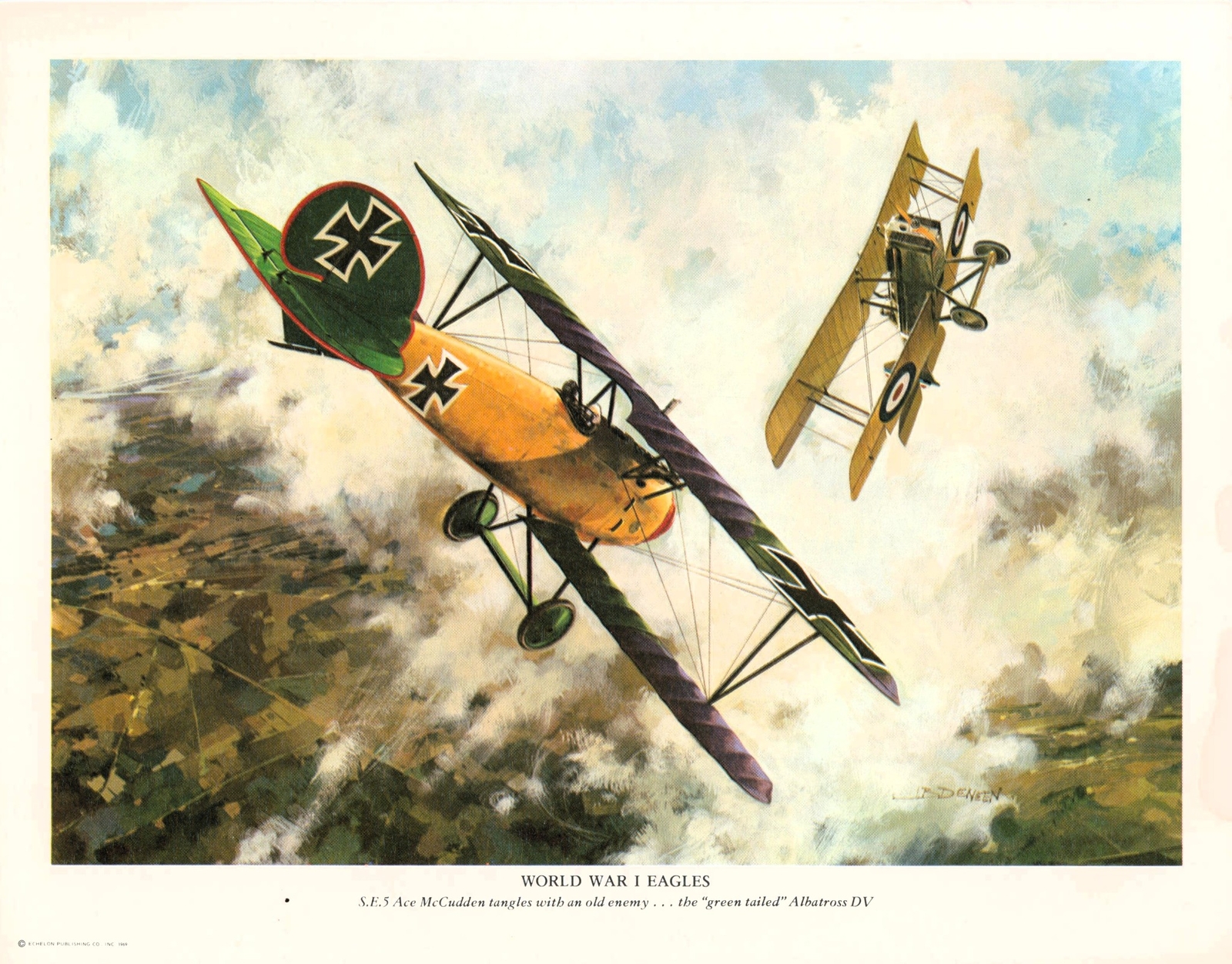1969 Echelon Publishing WWI Eagles Series Print SE5 Ace McCudden Albatross DV