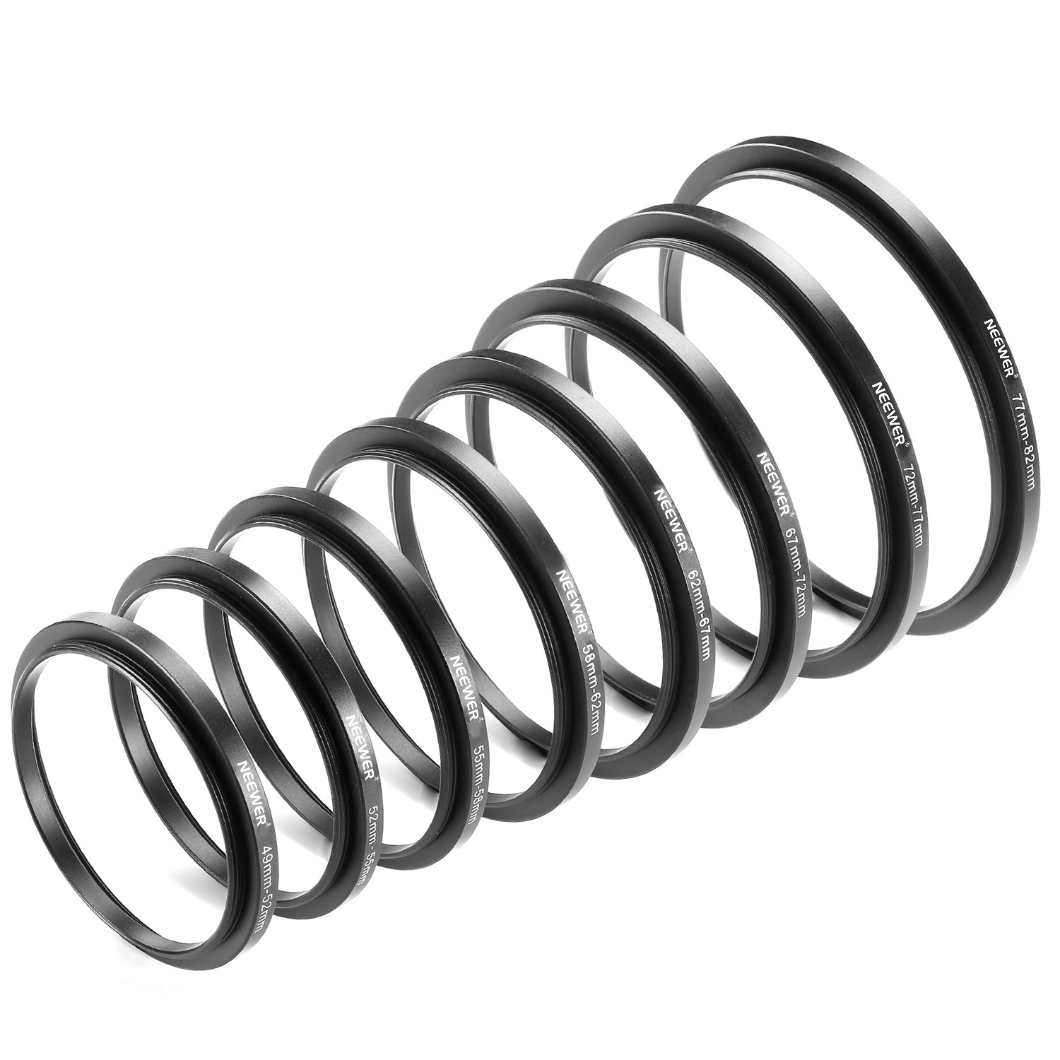 Neewer 8 Pieces Step-up Adapter Ring Set Made of Premium Anodized Aluminum Black
