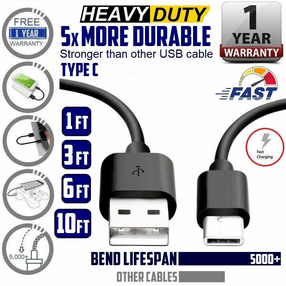 Heavy Duty Charging Phone Type C Micro USB Cable For Android LG Samsung Charger