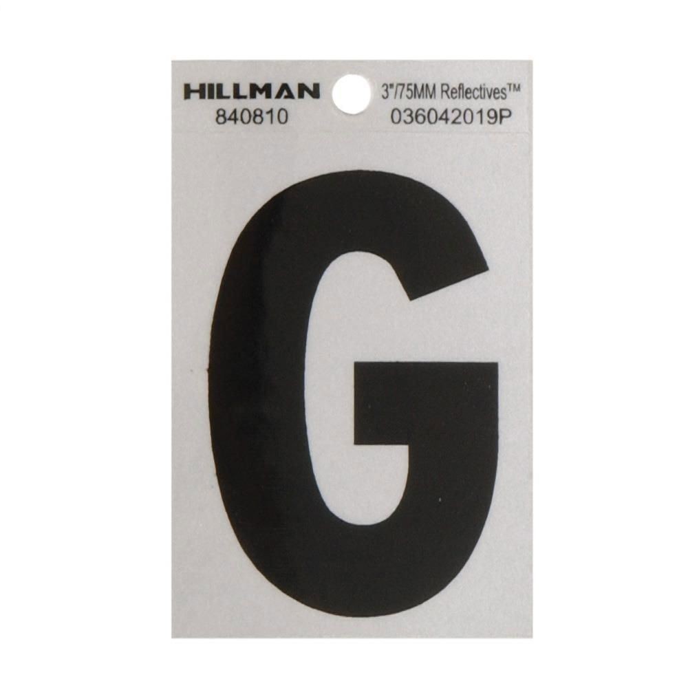 Hillman 840810 Letter G Black and Silver Reflective (3")